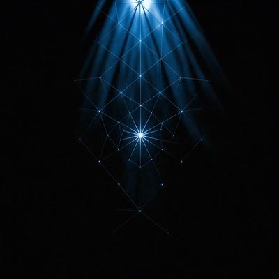 The primary subject of the image is a blue light, which appears to be a light source or a light bulb. The setting is a dark room, and the visual style is a digital art or illustration. The dominant colors in the image are blue and black, creating a moody atmosphere.